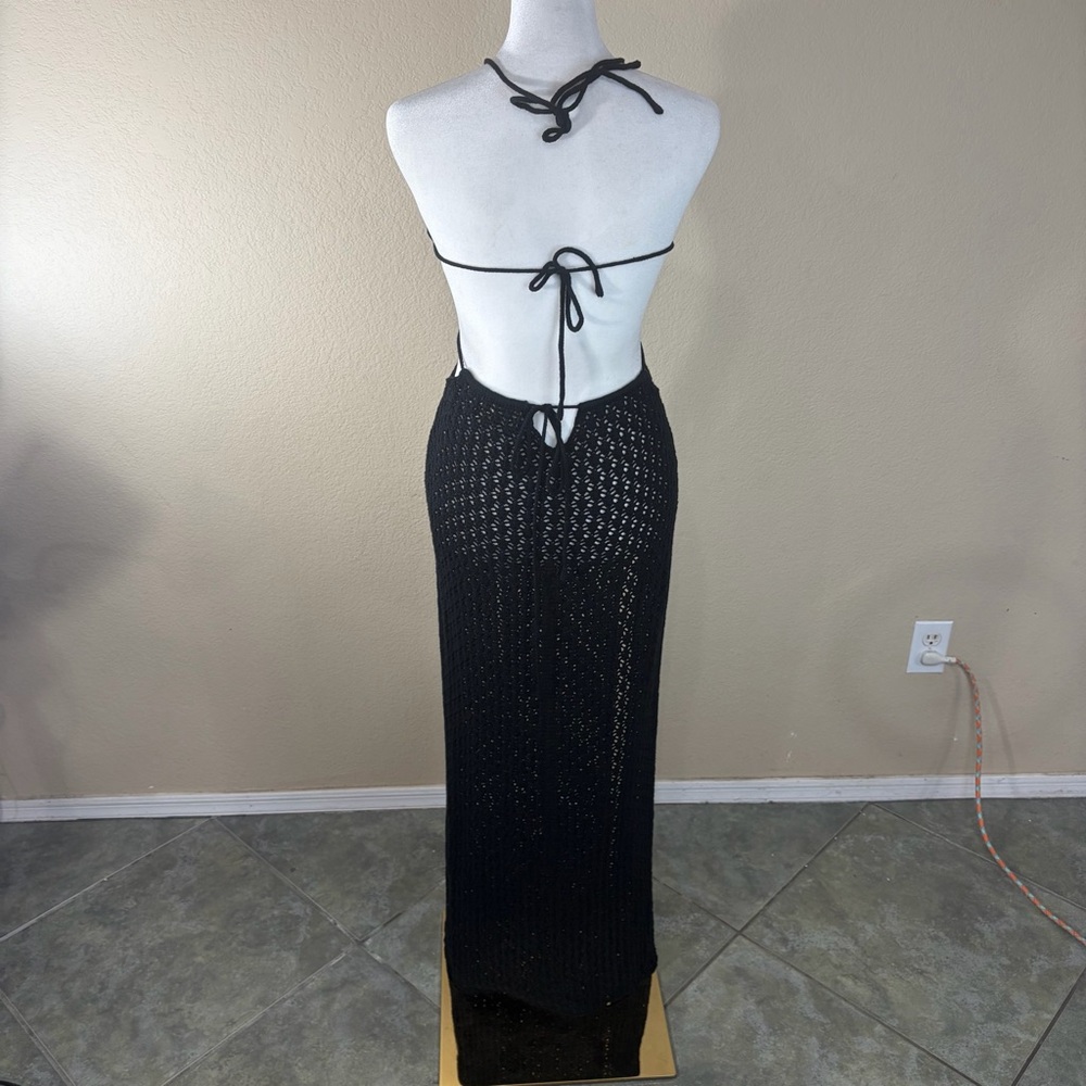 Meshki Malia Cut Out Crochet Maxi Dress Black Sz S Beachy Vacay Honeymoon - Picture 8 of 12
